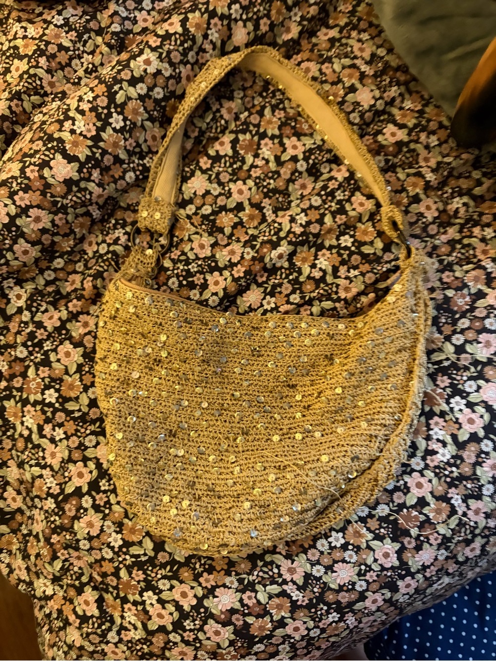 Free People Gold Sequin Crochet Hobo Bag